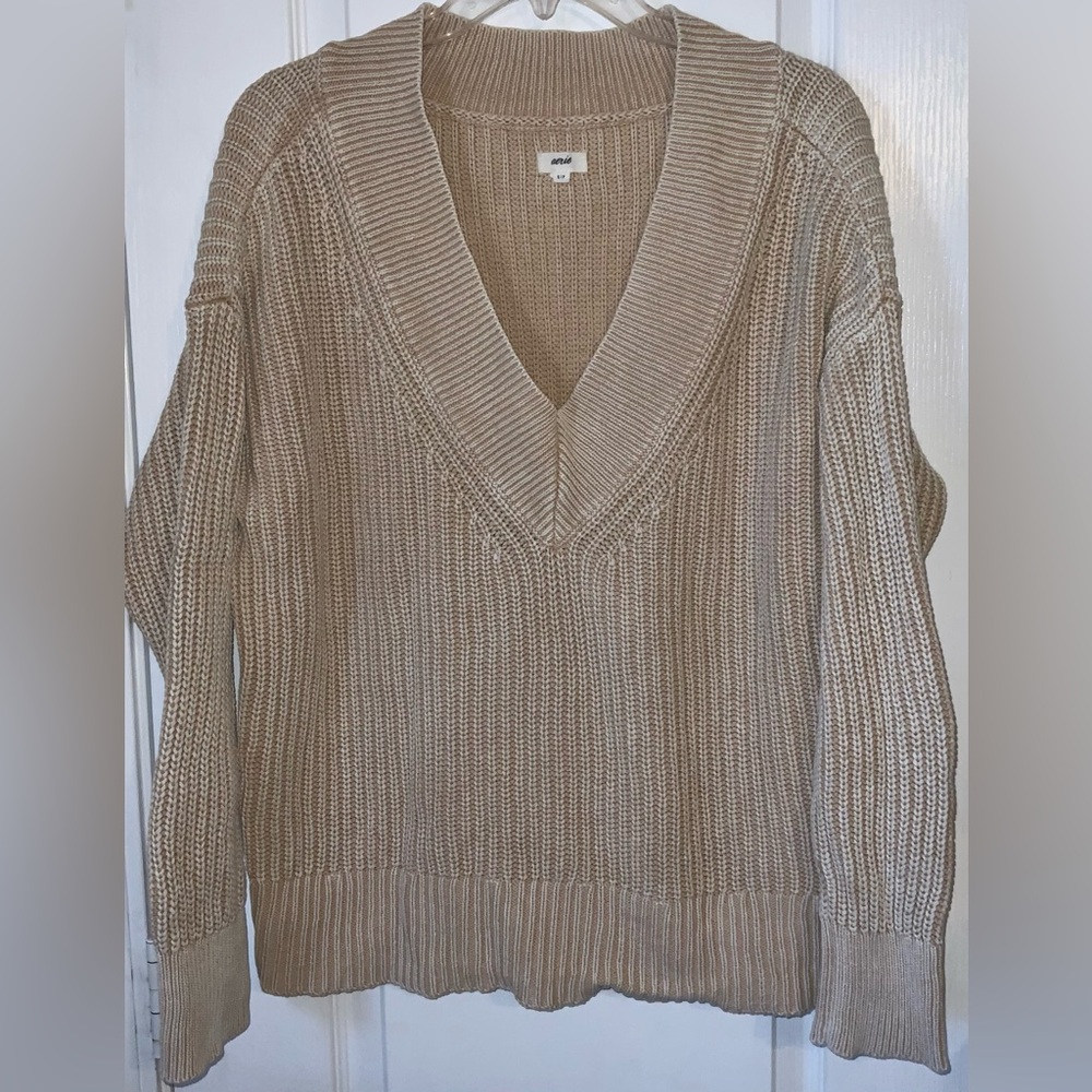 Aerie Tan V-Neck Sweater 100% cotton